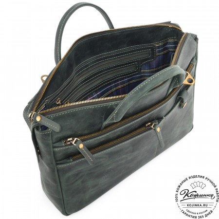 Кожаная деловая сумка "Гранд" (изумруд крейзи)