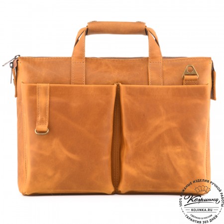 Кожаная деловая сумка "Стюарт" (рыжая крейзи)