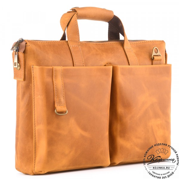 Кожаная деловая сумка "Стюарт" (рыжая крейзи). фото 1