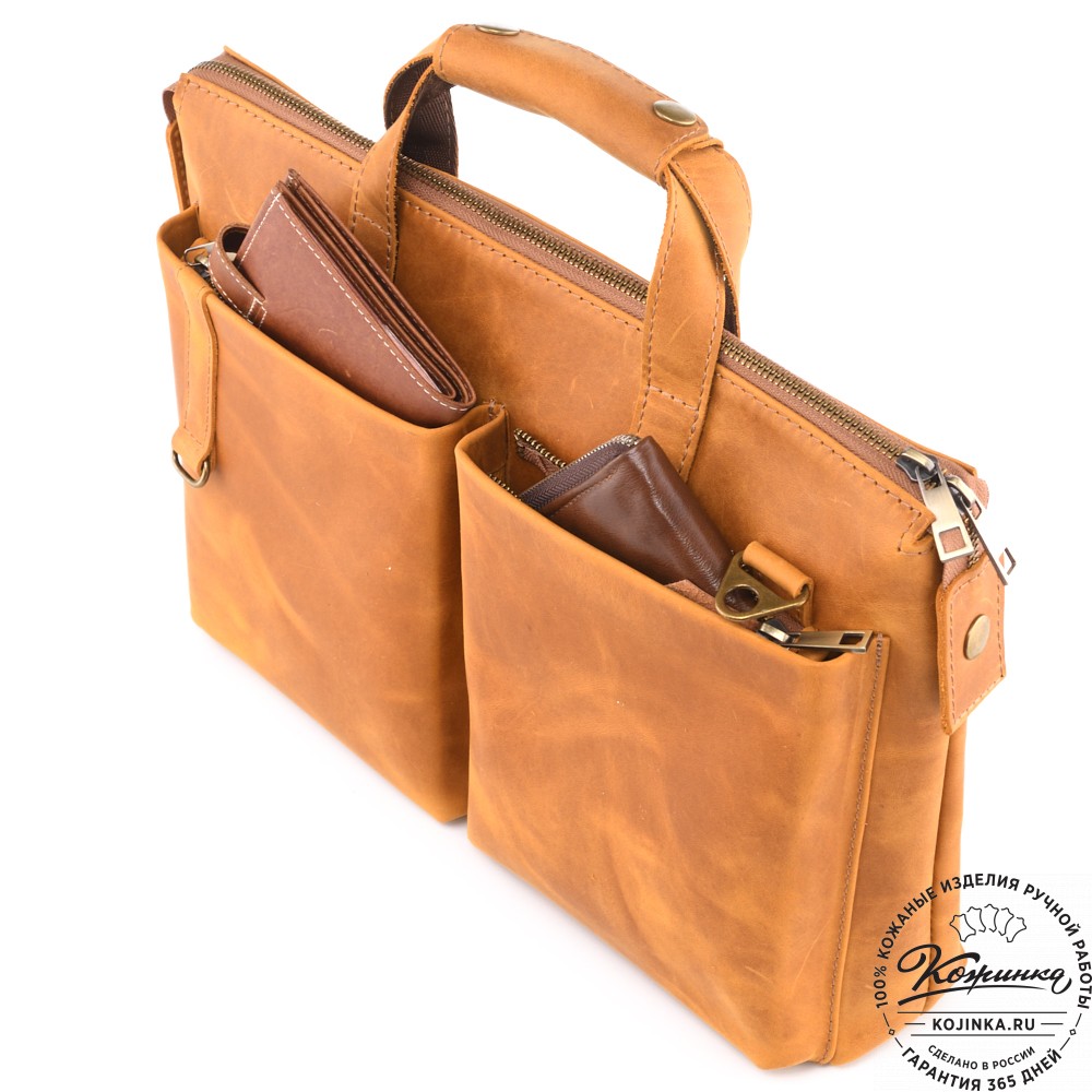 Кожаная деловая сумка "Стюарт" (рыжая крейзи)