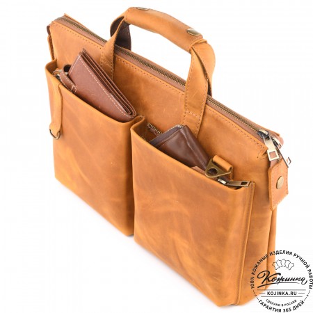 Кожаная деловая сумка "Стюарт" (рыжая крейзи)