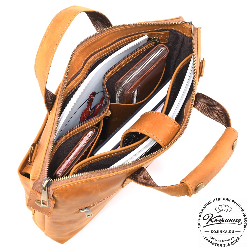 Кожаная деловая сумка "Стюарт" (рыжая крейзи)