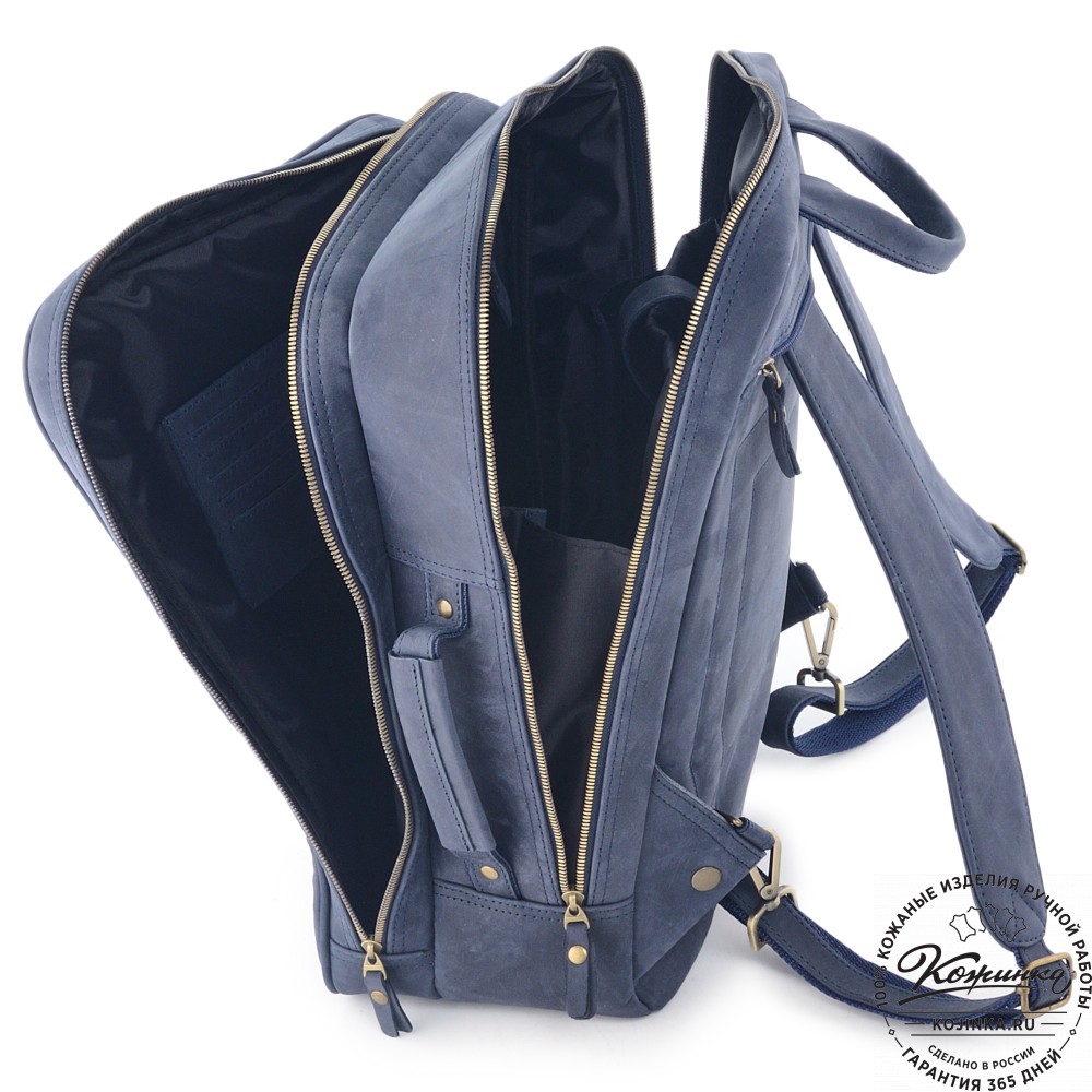 Мужская кожаная сумка-трансформер "Брюс" (синий крейзи) 