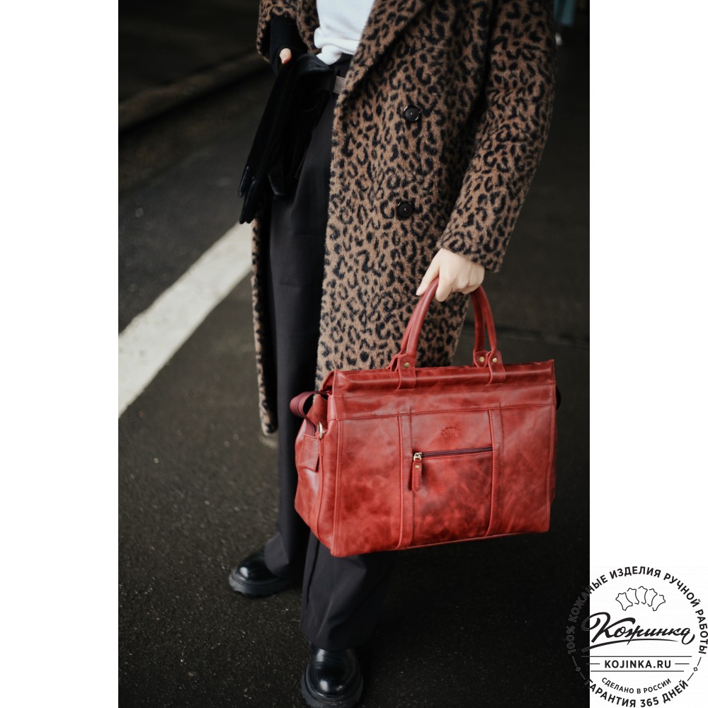 Кожаный городской саквояж "Фостер" (рыжий антик)