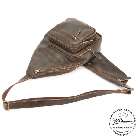  Кожаная сумка на грудь "Аполлон" (коричневая наппа)