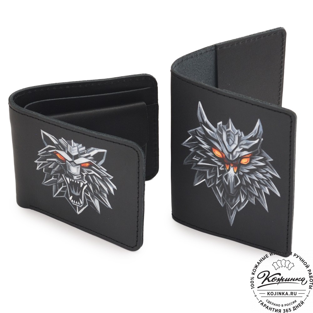  Кожаный бумажник "Рокки" "Волк" (черный)