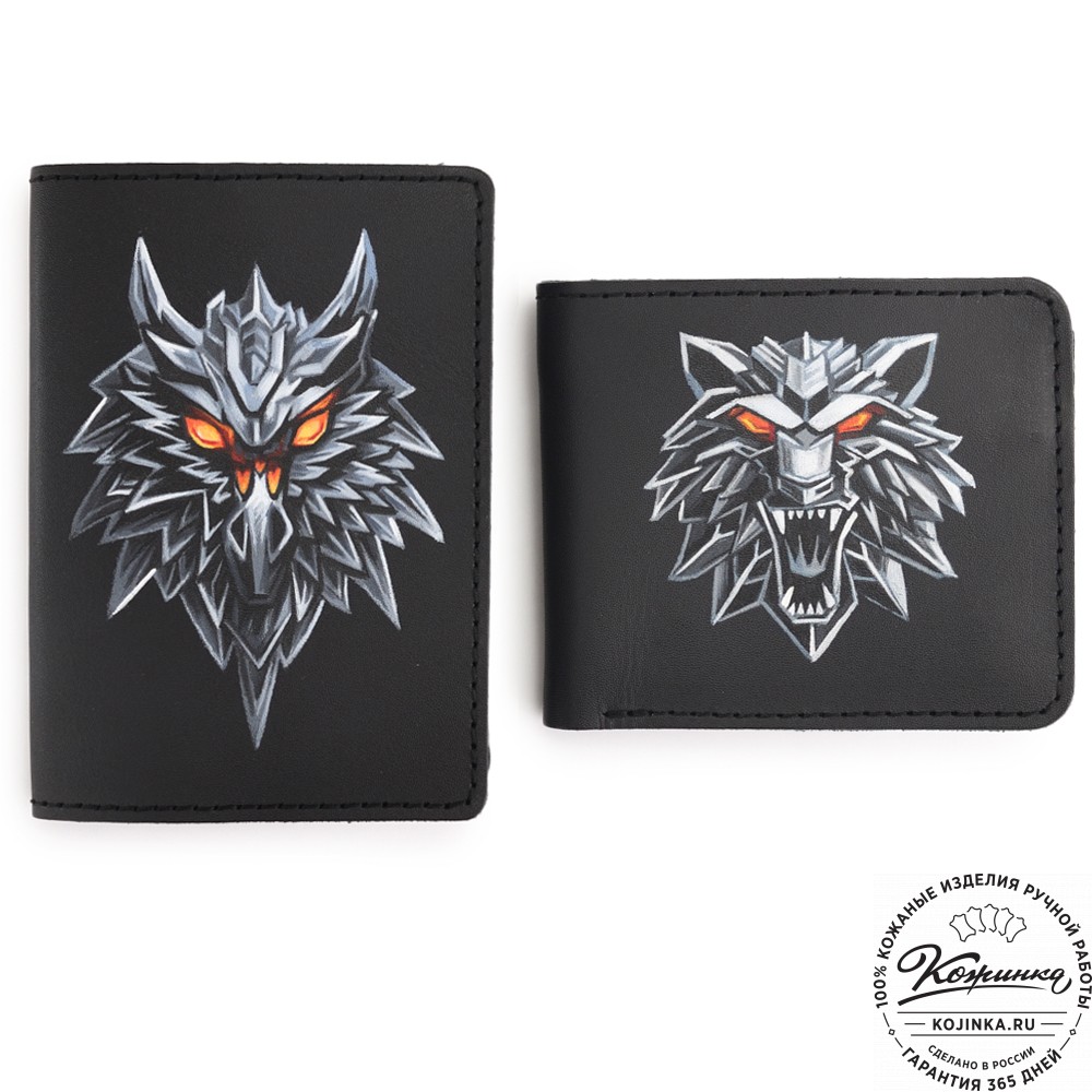  Кожаный бумажник "Рокки" "Волк" (черный)