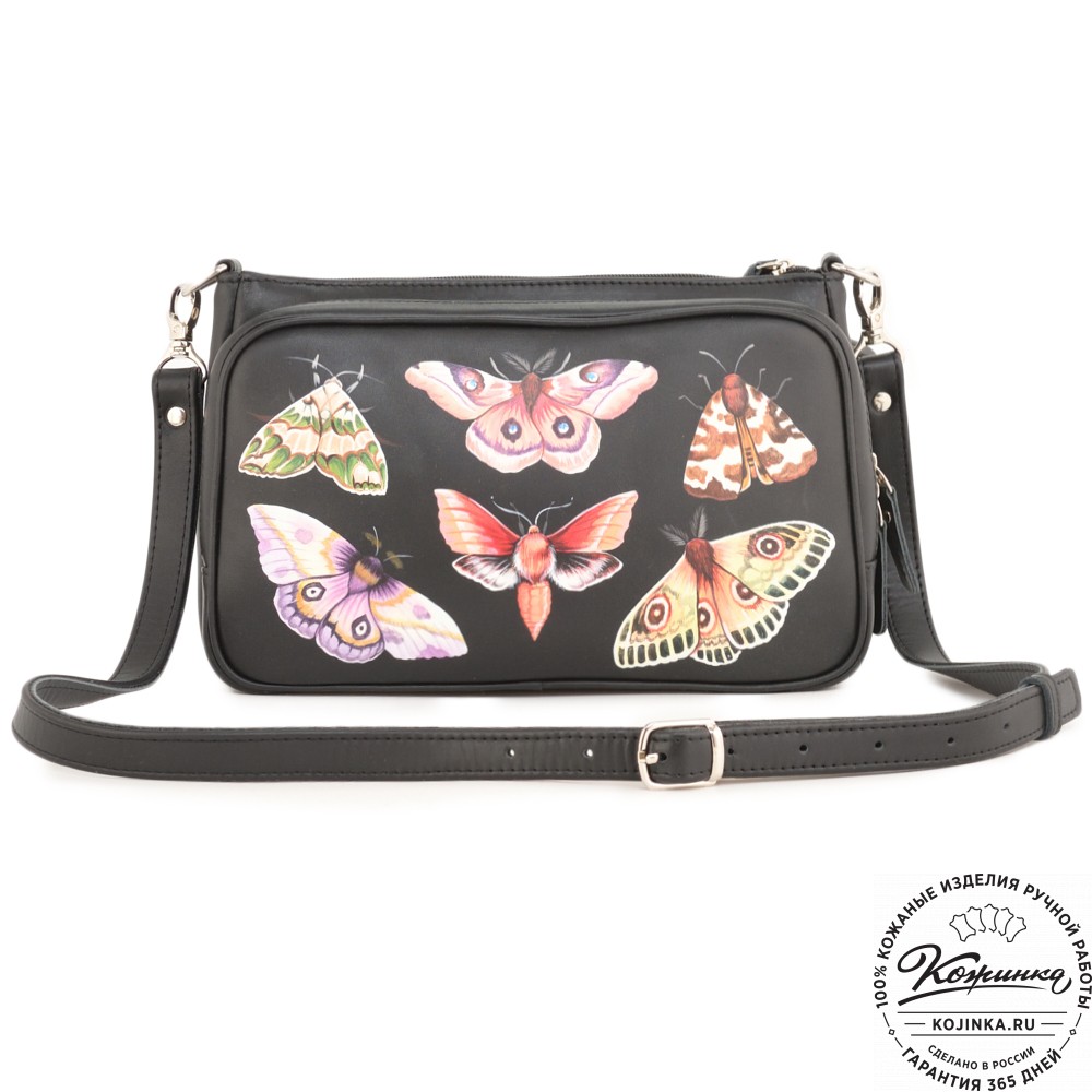Женская кожаная сумка "Эмма" "Мотыльки" (черный)