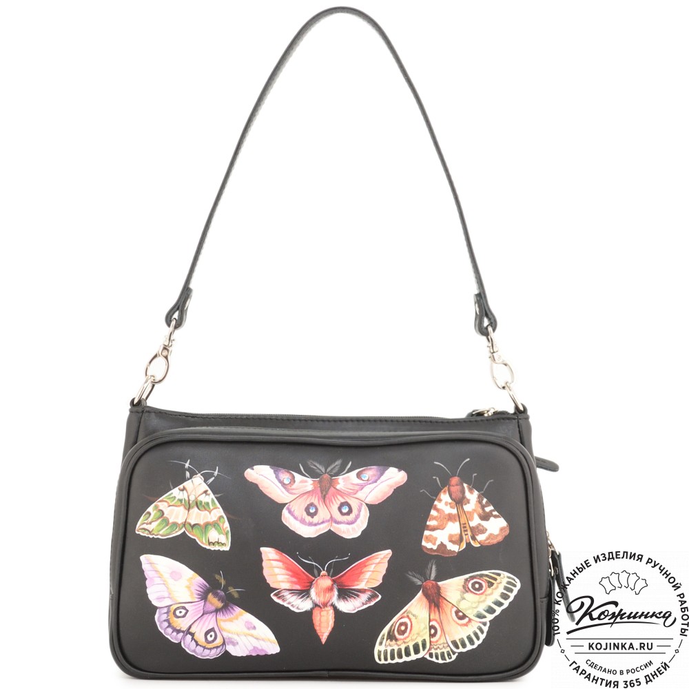 Женская кожаная сумка "Эмма" "Мотыльки" (черный)