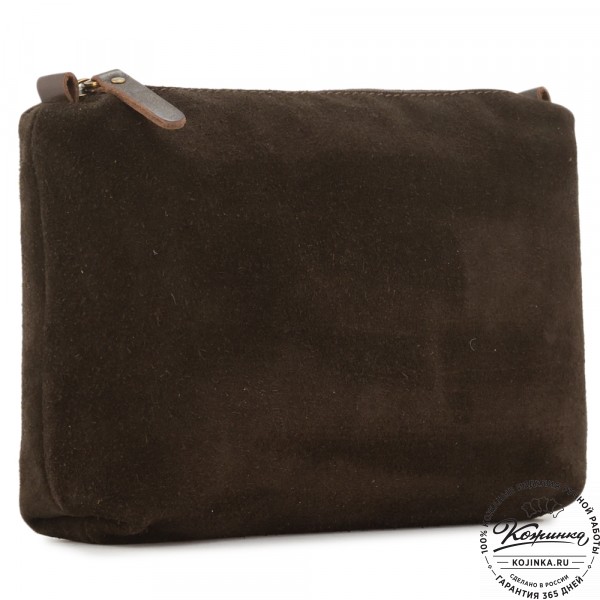 Кожаная косметичка "Лорен" (тёмно-коричневая). фото 1