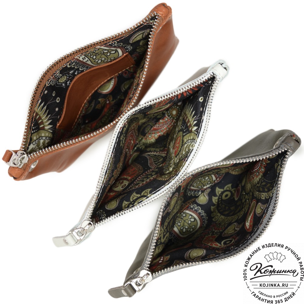 Женская кожаная сумка "Трио" (серый/бежевый/рыжий)