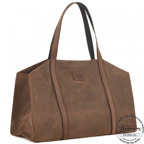 Кожаная шоппер-дровница "Родео" (темно-коричневый крейзи). фото 1