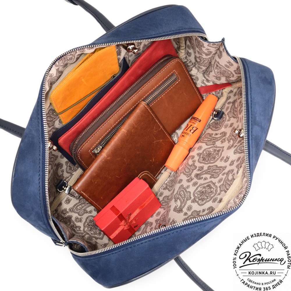 Женская кожаная сумка "Тамань" велюр (синий)