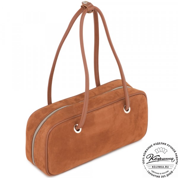 Женская кожаная сумка "Тамань" велюр (рыжий). фото 1