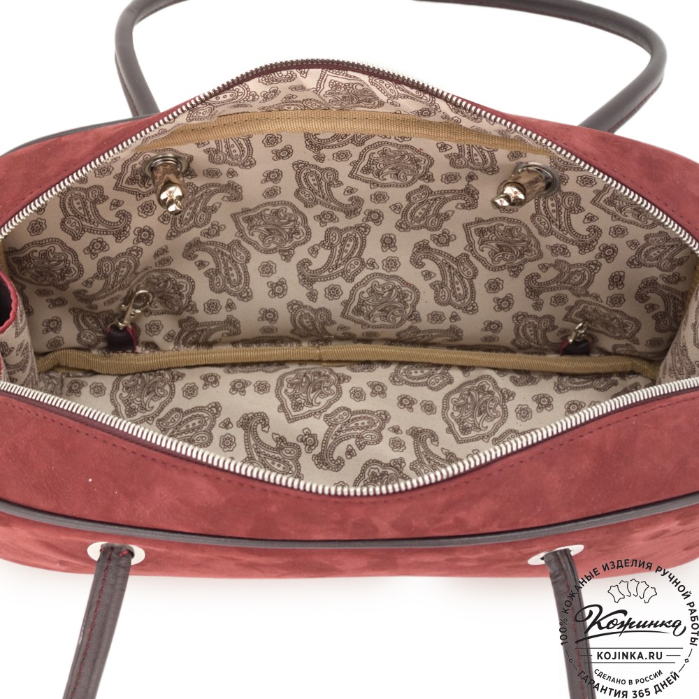 Женская кожаная сумка "Тамань" велюр (вишня)