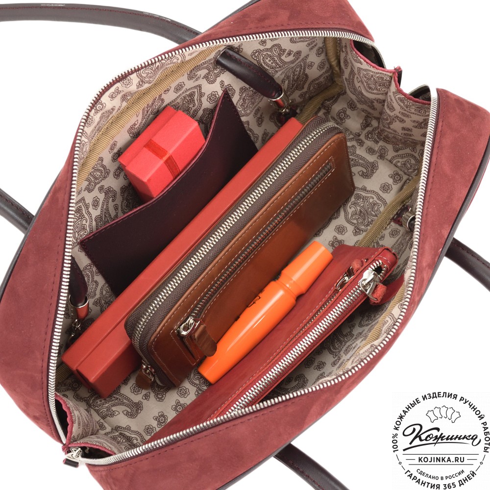 Женская кожаная сумка "Тамань" велюр (вишня)