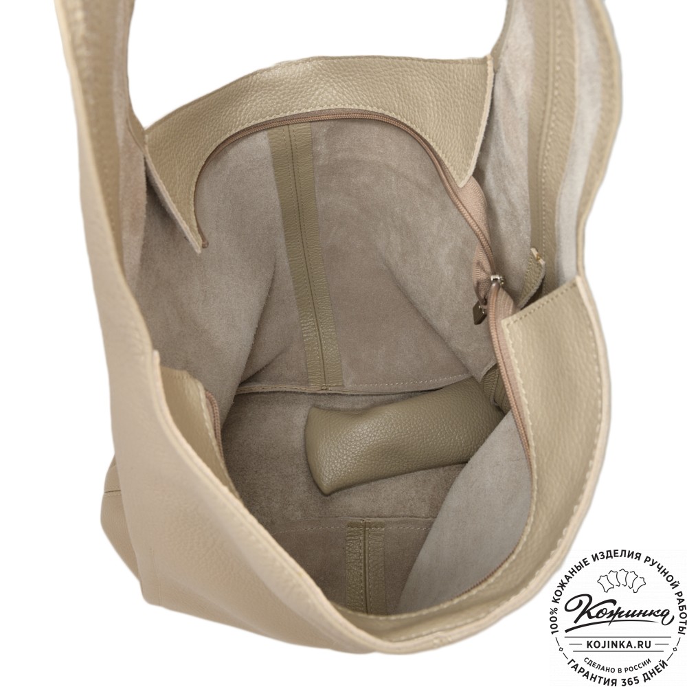 Женская кожаная сумка "Винтаж" с ключницей (серо-бежевый)