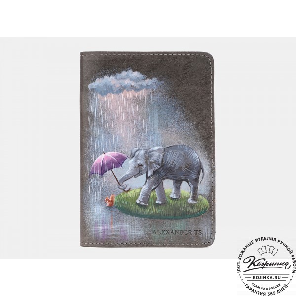 Кожаная обложка на паспорт "Семья" (серая). фото 1