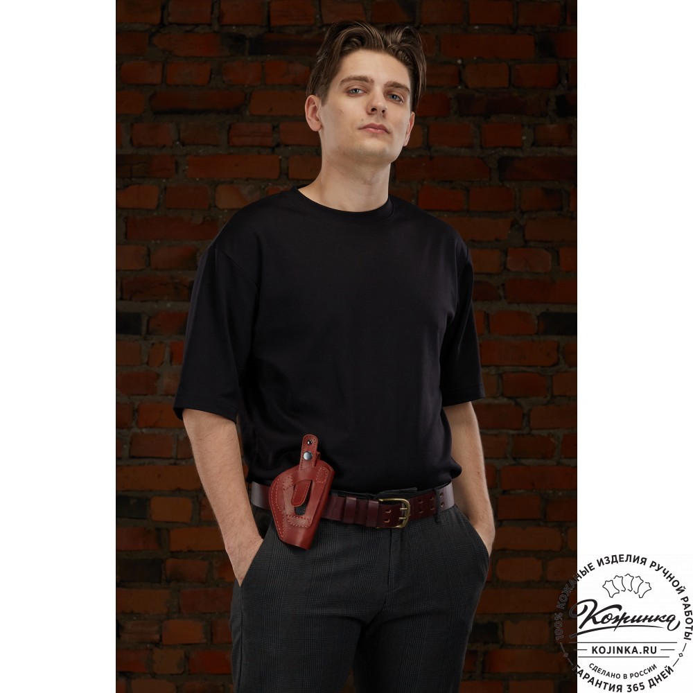 Кожаная поясная кобура  на 2 стороны для пистолета "ПМ" (черная)