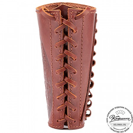 Кожаный патронташ на приклад двурядный - калибр 7,62 (коньяк)