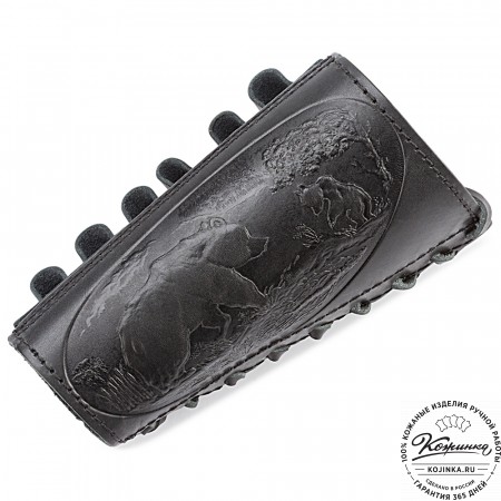 Кожаный патронташ на приклад однорядный - калибр 12,16, 20 (чёрный)