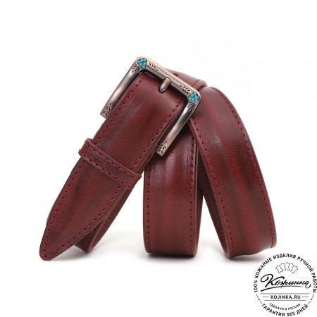 Кожаный ремень "Ирис" (бордо)