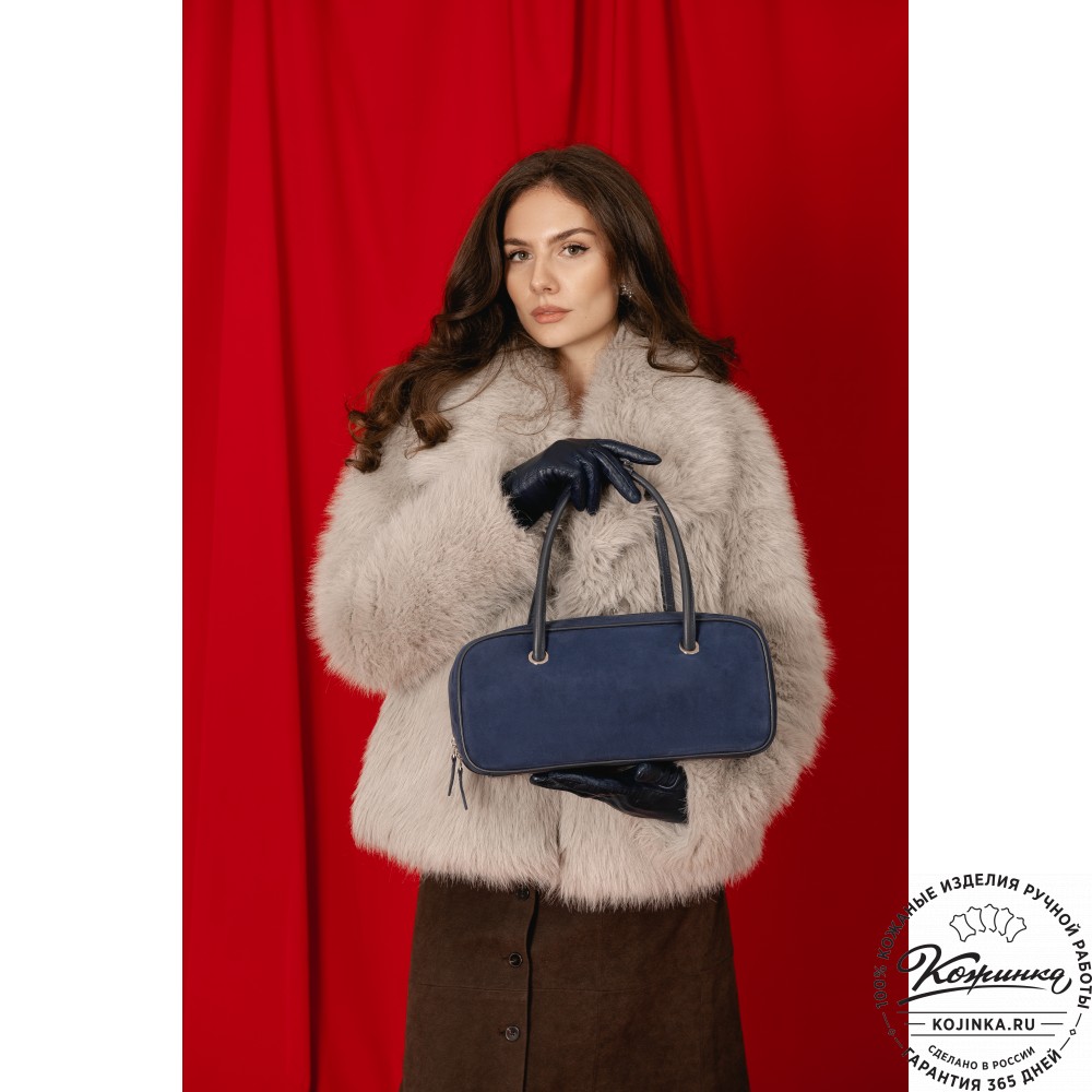 Женская кожаная сумка "Тамань" велюр (синий)