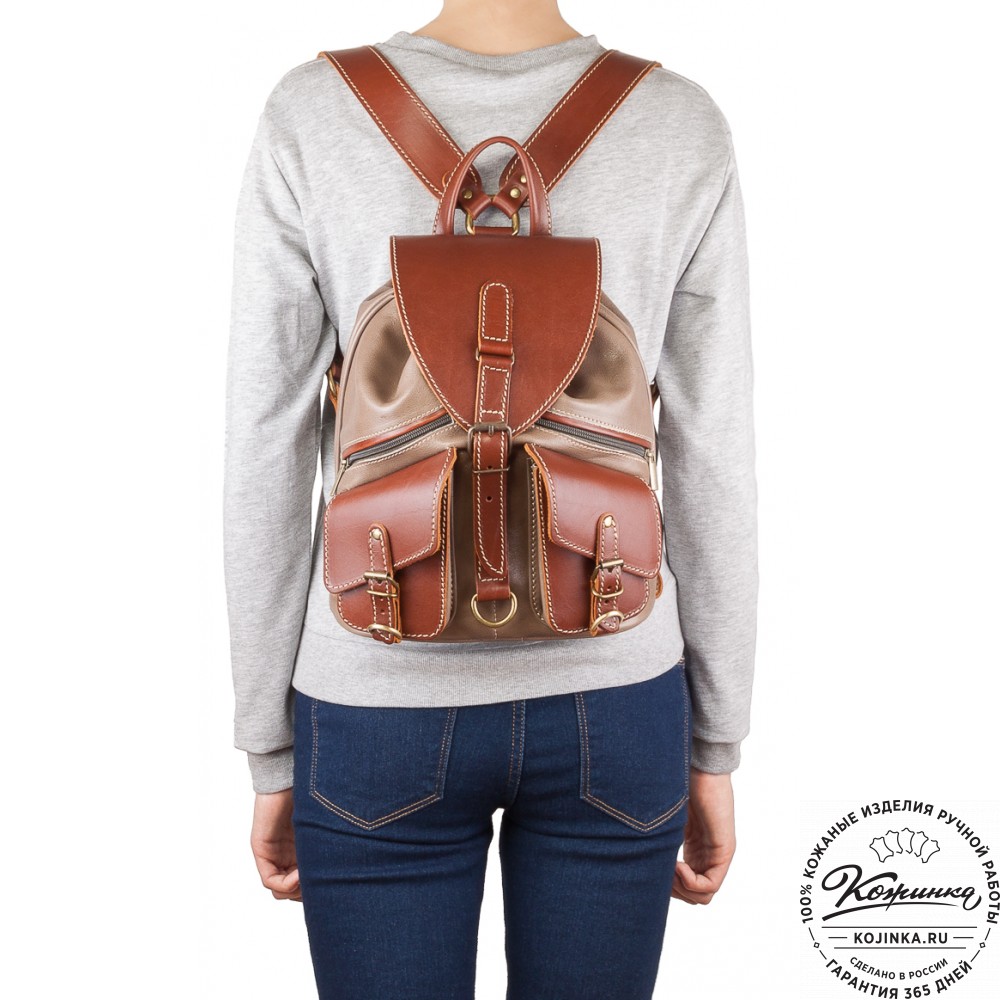 Кожаный рюкзак "Пилот" (оливково-серый)