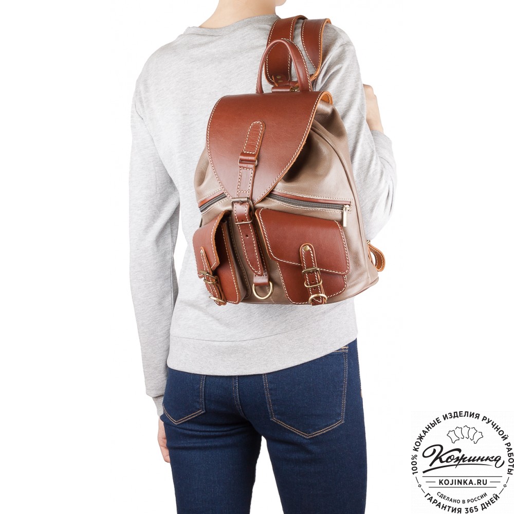 Кожаный рюкзак "Пилот" (оливково-серый)