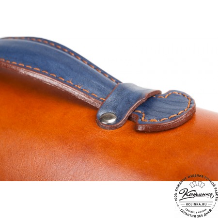 Кожаный портфель "Сатчел"  (рыжий с синим)