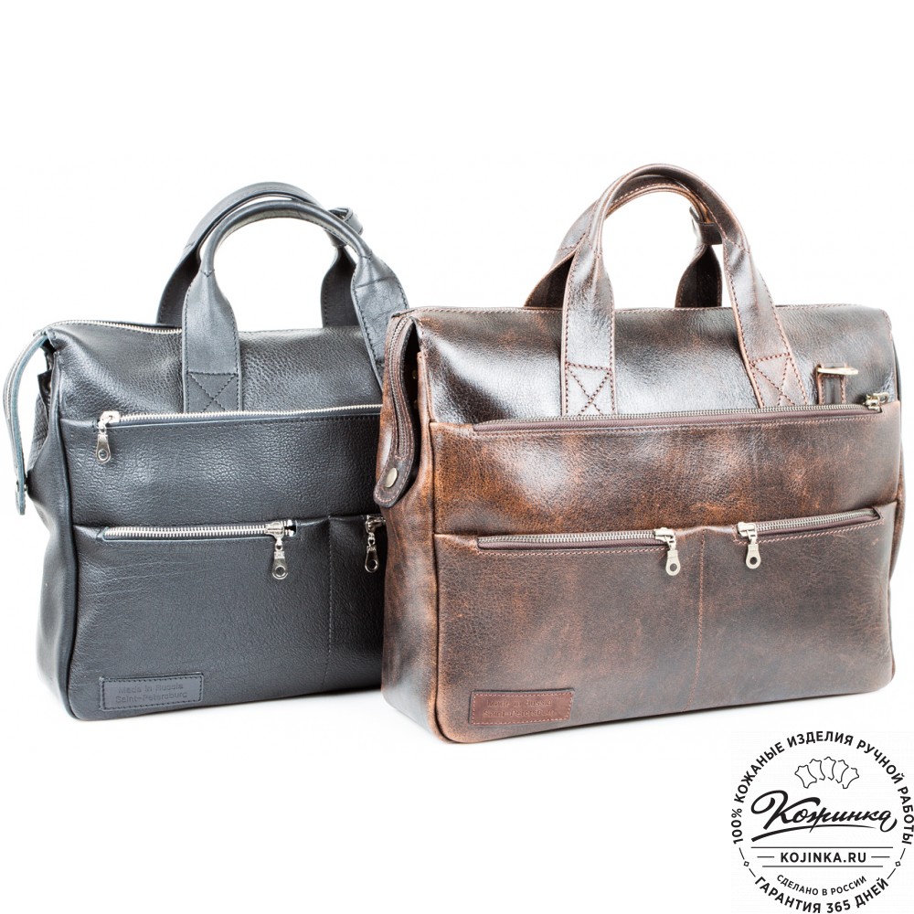 Кожаная деловая сумка "Марк" (синий крейзи)