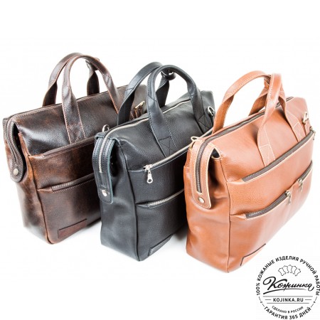 Кожаная деловая сумка "Марк" (синий крейзи)