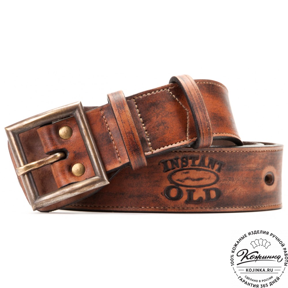 Кожаный мужской ремень Милитари (коричневый)