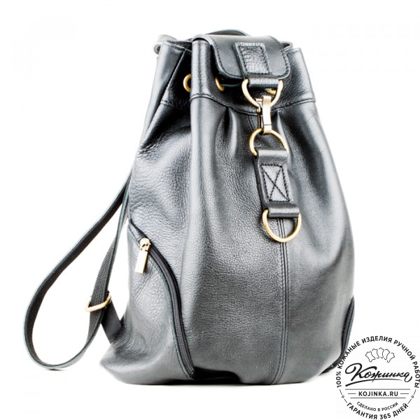 Женский кожаный рюкзак "Скиппи" (чёрный). фото 1