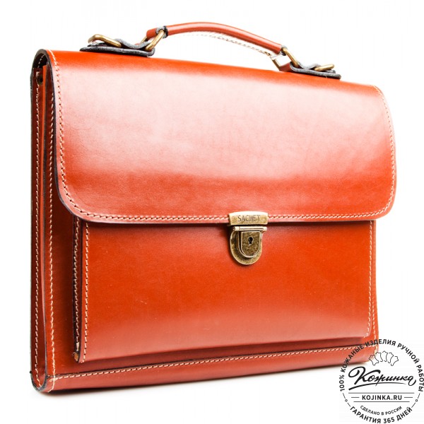 Деловой кожаный портфель "Мини" (тёмно-рыжий). фото 1