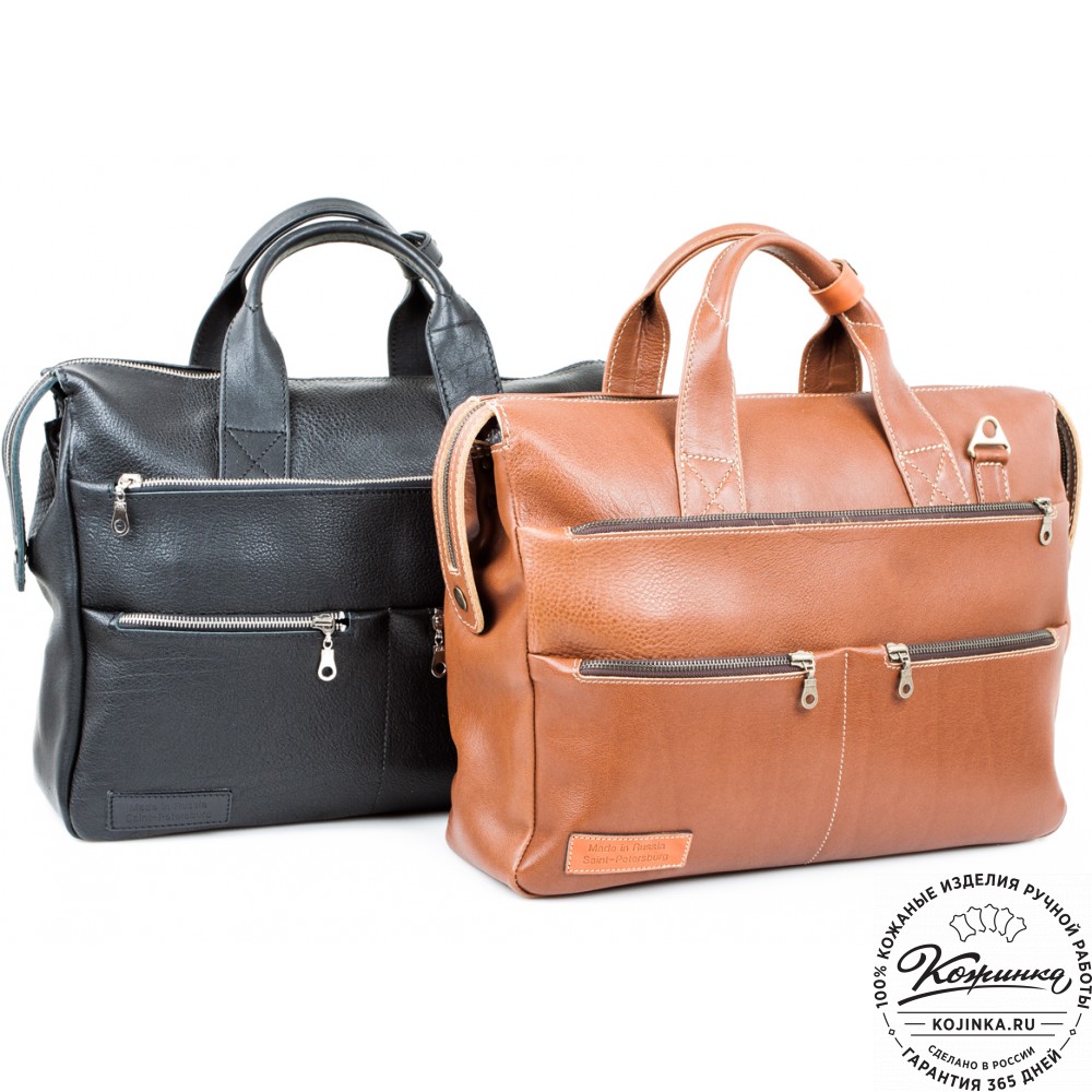 Кожаная деловая сумка "Марк" (синий крейзи)