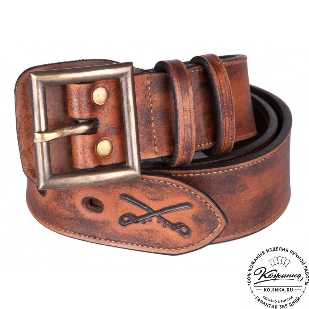 Кожаный мужской ремень Милитари (коричневый)