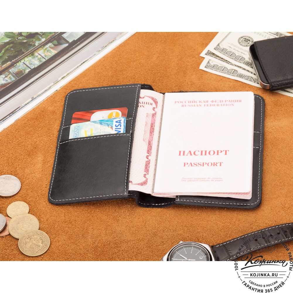 Кожаная обложка на паспорт Прага (черная)